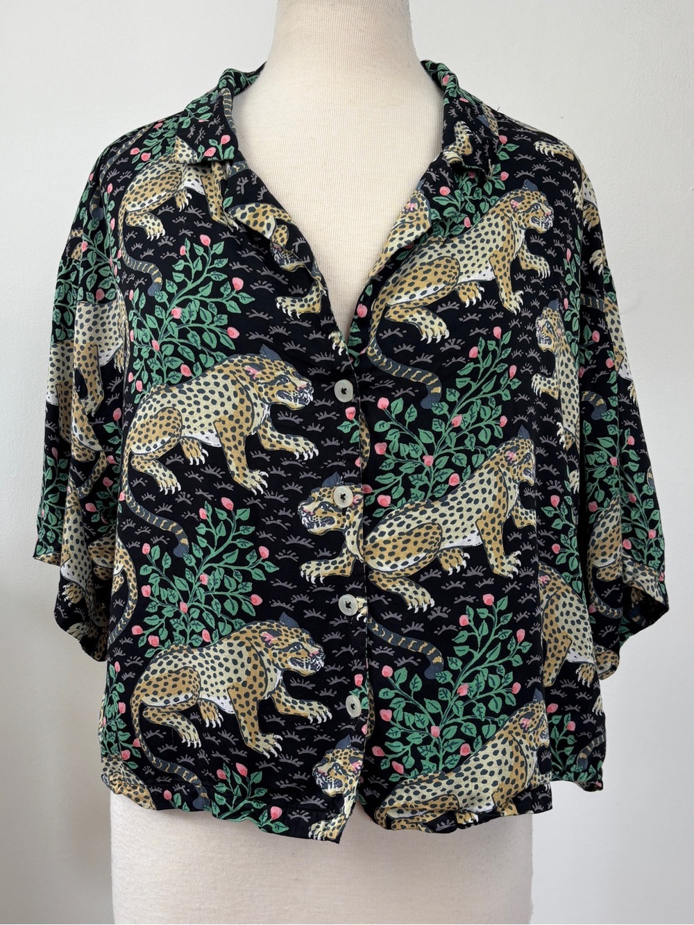 Printfresh Bagheera Jaguar Black Short Sleeve Pajama Lounge Top Shirt S/P